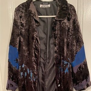 Gorgeous burnt out black and blue velvet jacket.surface chemically dissolved